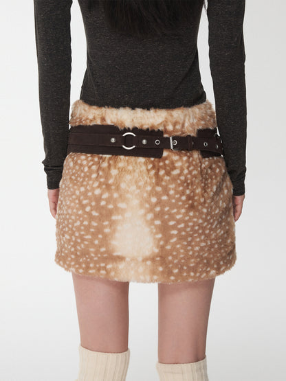 Fawn Print Faux Suede Skirt