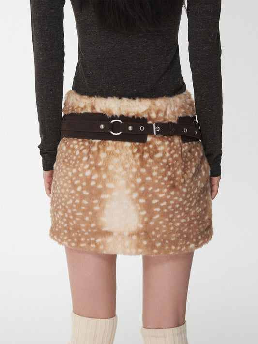 Fawn Print Faux Suede Skirt