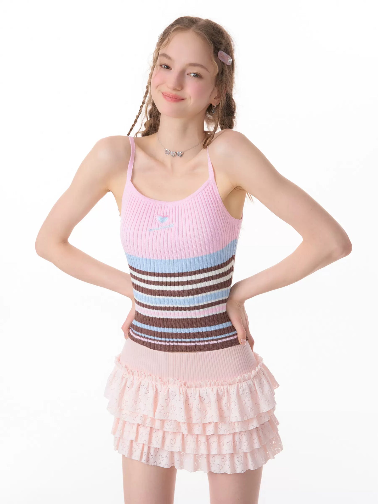 Love Rabbit Embroidered Tank Top | Striped Slim Fit Retro Design for Summer