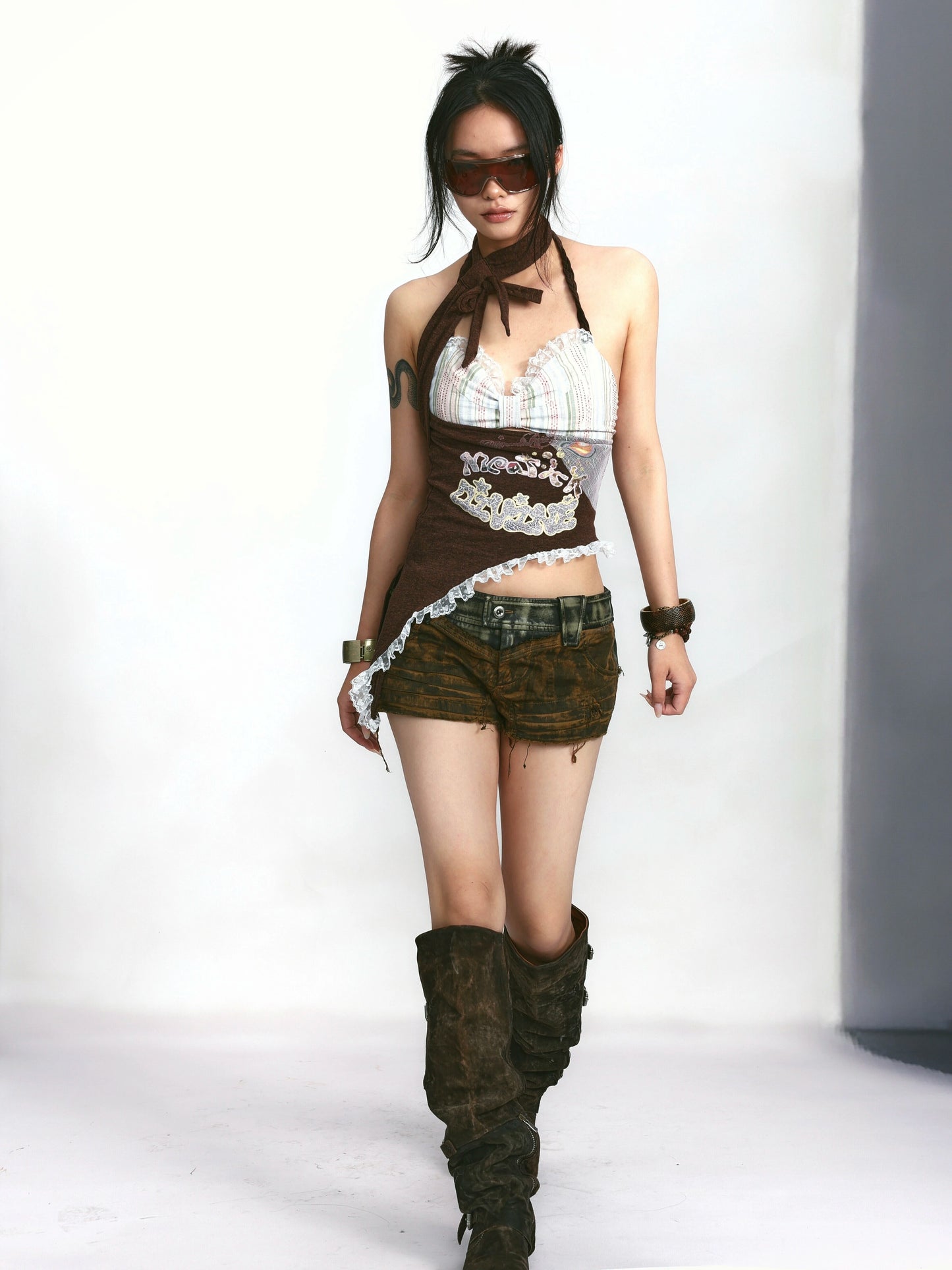 Lace Panel Halterneck Cami Set – Knit Mesh Detail