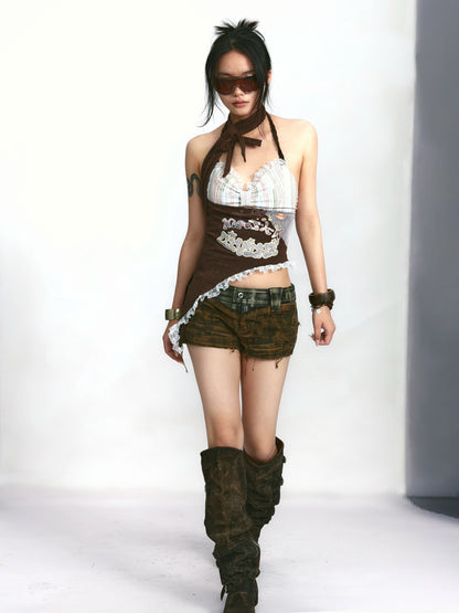 Lace Panel Halterneck Cami Set – Knit Mesh Detail