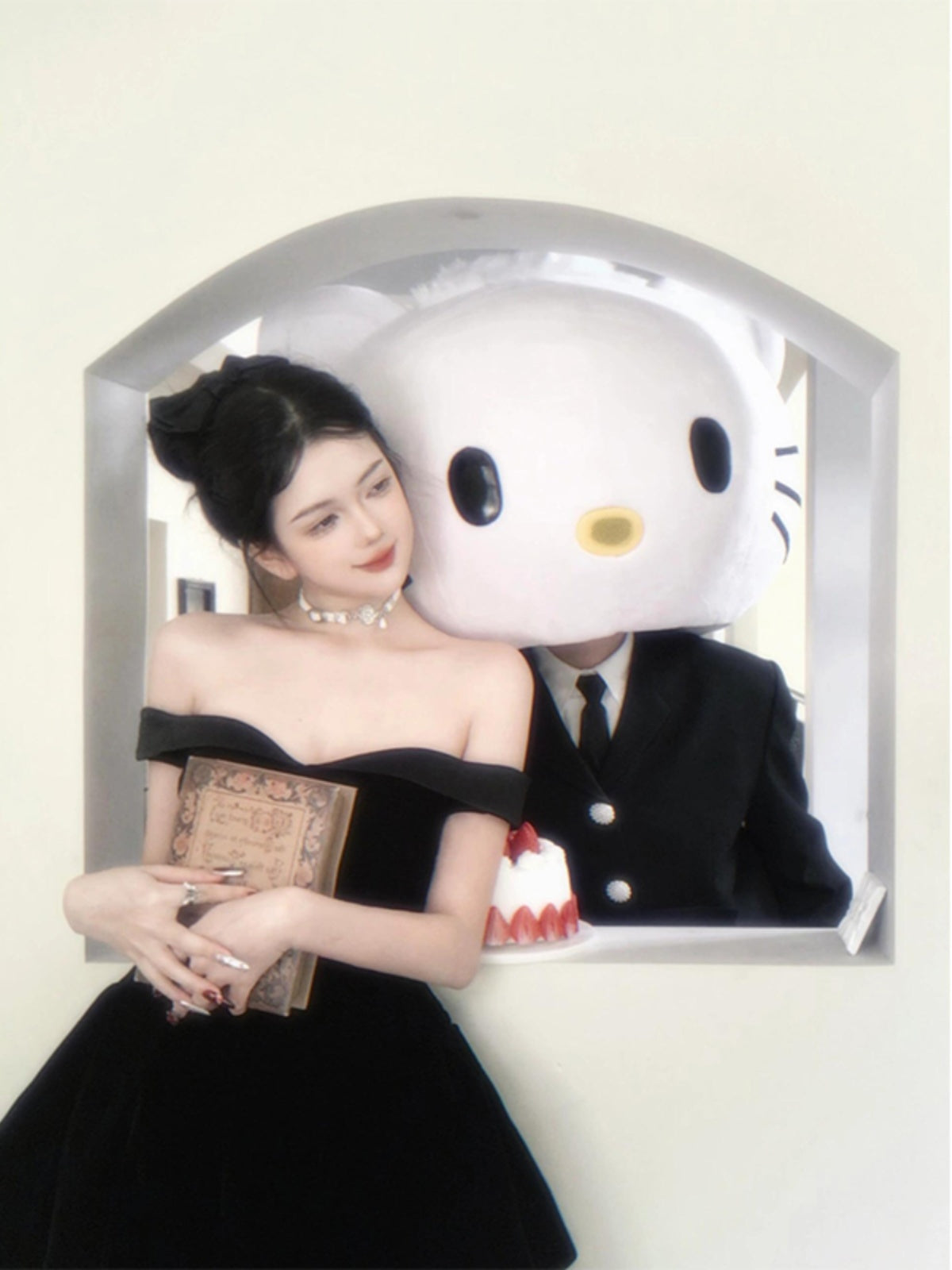 Princess Tuft Dress – High-End Black Satin Bandeau Birthday Gown