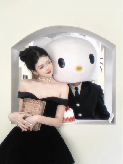 Princess Tuft Dress – High-End Black Satin Bandeau Birthday Gown