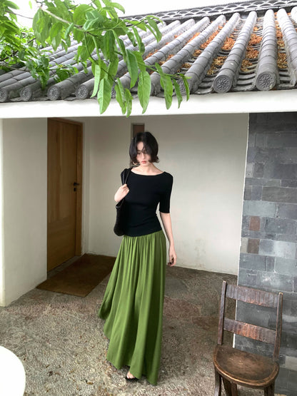 Spring Scarlet Song Green Maxi Skirt