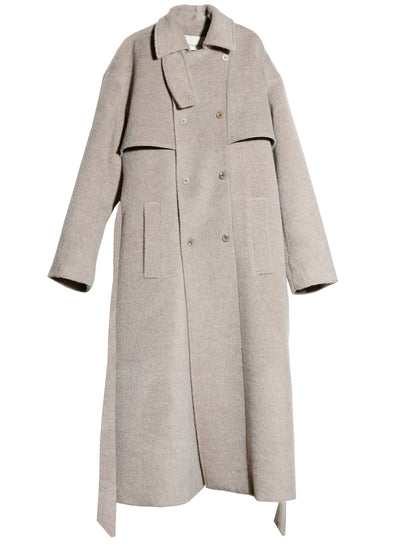 Oatmeal Double-Faced Wool Long Coat | Timeless Winter Outerwear