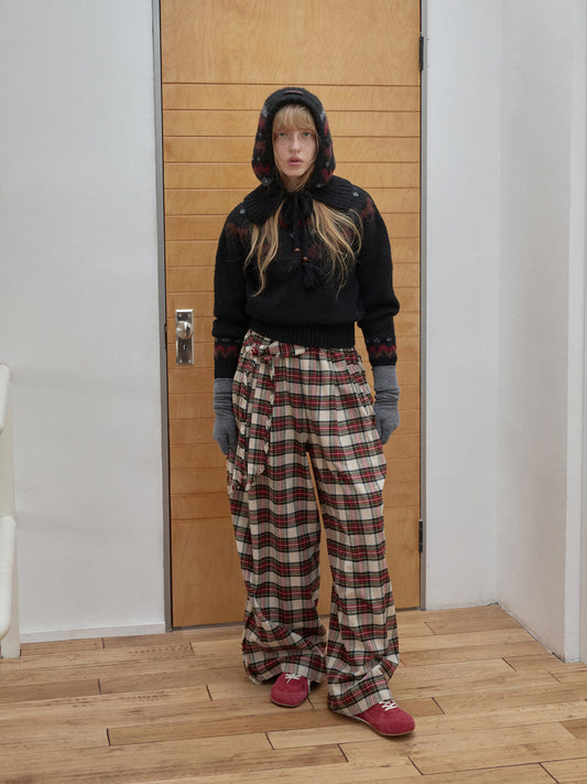 Plaid Wide-Leg Trousers