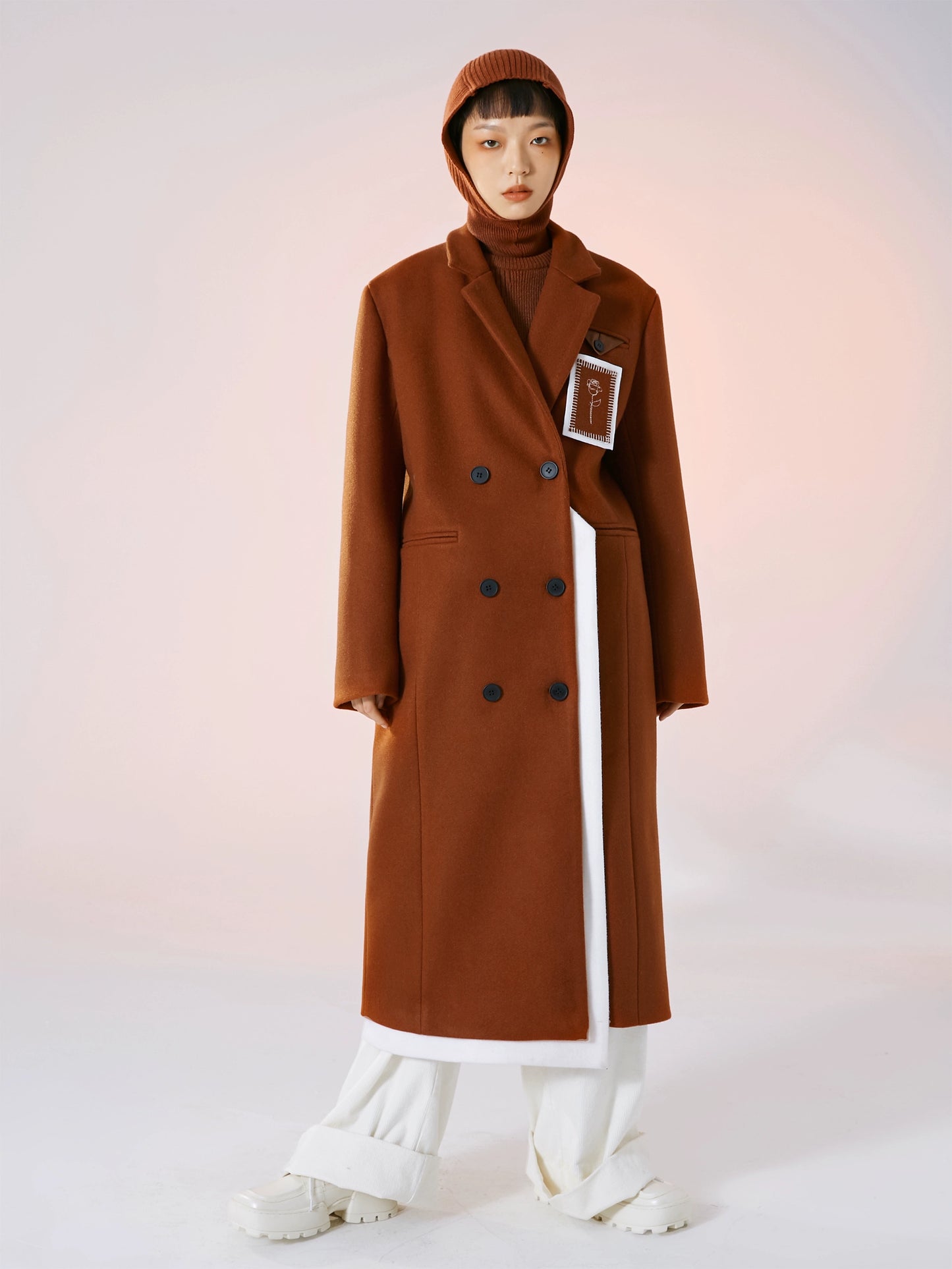 Original Rose Cloth Asymmetric Woolen Double Breasted Coat