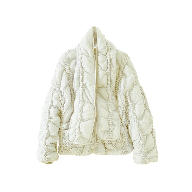 accompanying small bedding with scarf, pure cream wave quilted cotton jacket