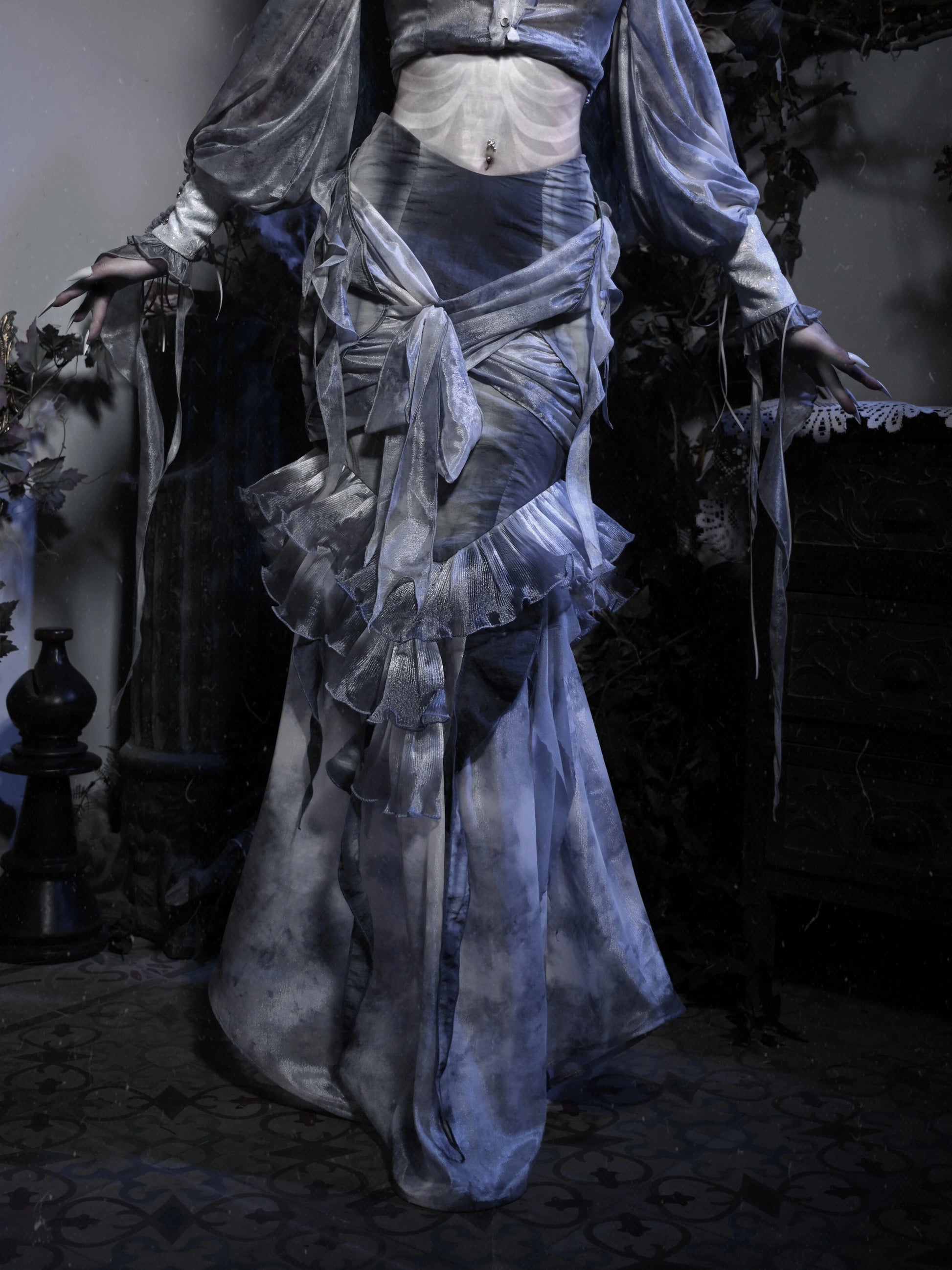 Gothic tie-dye fishtail skirt - slim and elegant chiffon dress | Gothic tie- dye fishtail skirt