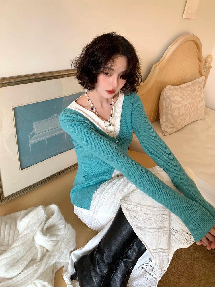 Double-Layer Wool Knitted Cardigan with a Floral Dream Theme