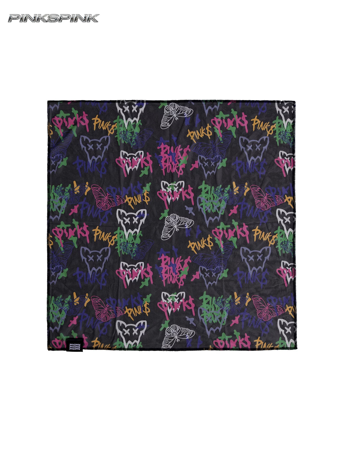 Graffiti pen, butterfly cat, digital mesh square scarf, rock punk, genderless Y2K headscarf