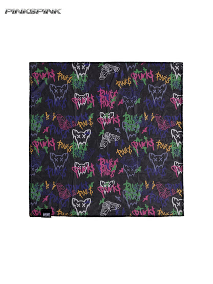 Graffiti pen, butterfly cat, digital mesh square scarf, rock punk, genderless Y2K headscarf