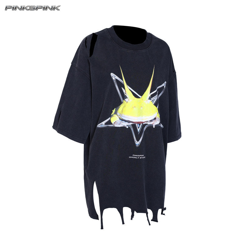Rock Frog Distressed Oversized Punk Y2K T-Shirt