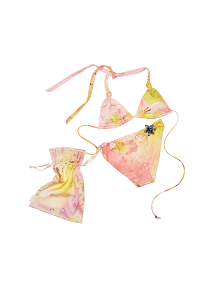 Island Resort Metallic Floral Bikini – Sexy Strappy Halterneck Swimsuit