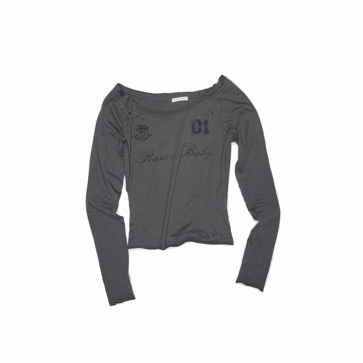 One-Shoulder Badge Graphic Long Sleeve Top