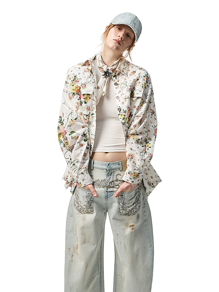 original design print floral satin square neck headscarf vintage skin-friendly thin silk scarf