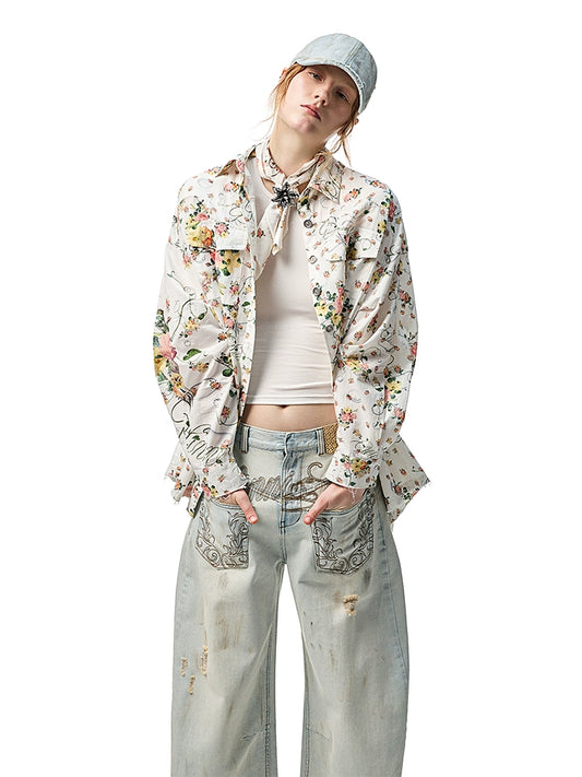 original design print floral satin square neck headscarf vintage skin-friendly thin silk scarf