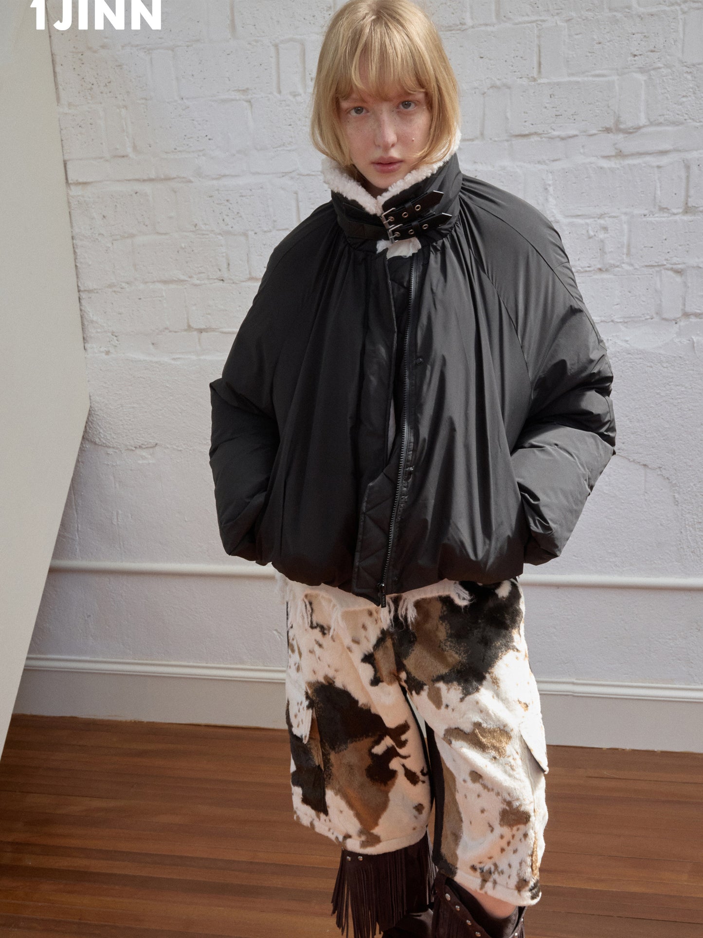 Belted Faux Shearling Puffer Jacket