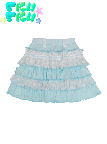 Blue Ruffle Lace Puffy Mini Skirt | Y2K Coquette Cake Skirt