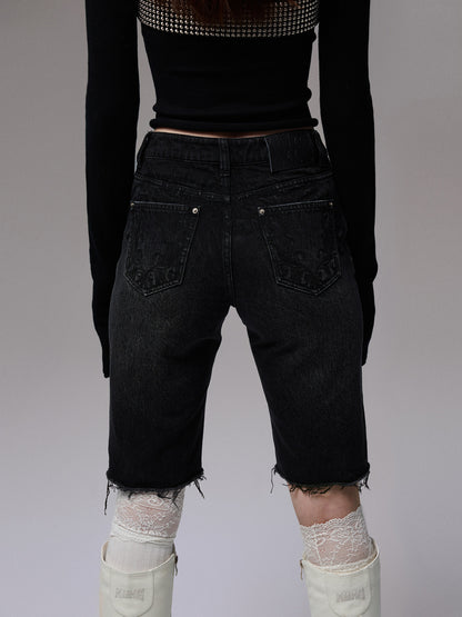 Washed Embroidered Straight-Leg Denim