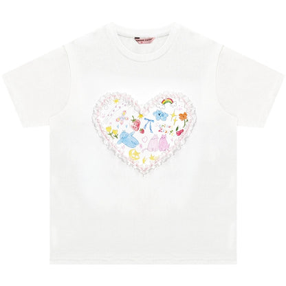 T-shirt con stampa Love Graffiti |. Design retrò con scollo rotondo ampio per l'estate