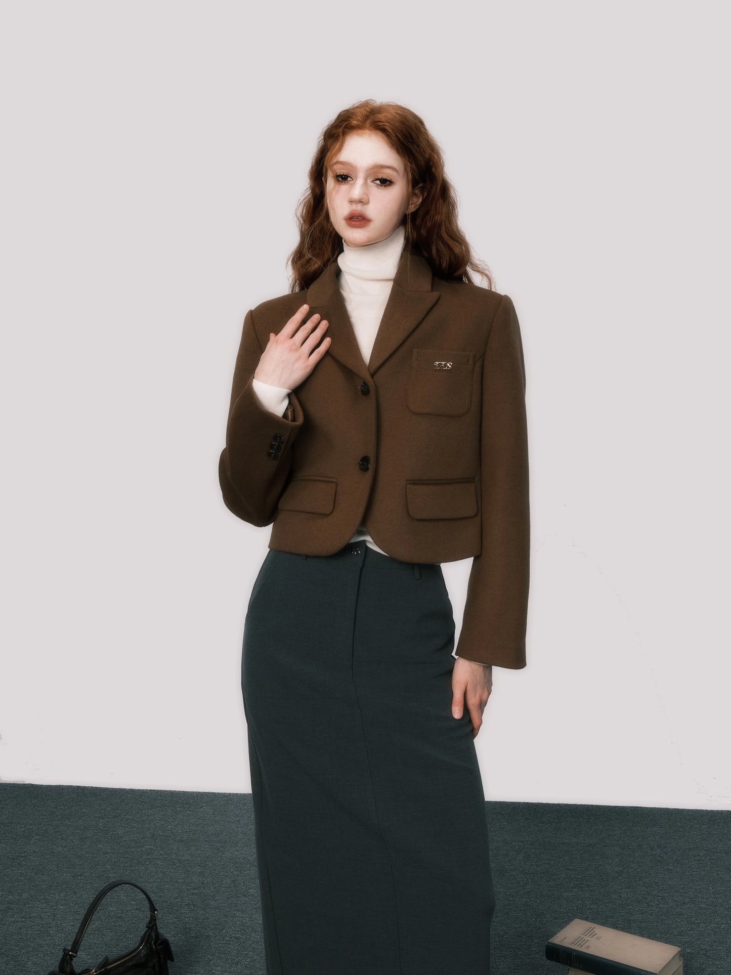 Retro Brown Short Wool Suit Coat - Autumn Maillard