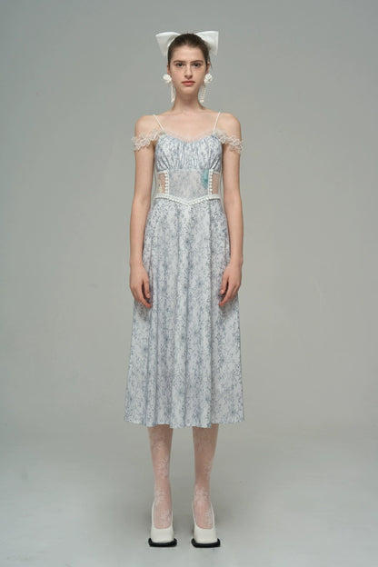 Grey Blue Butterfly Sling Dress