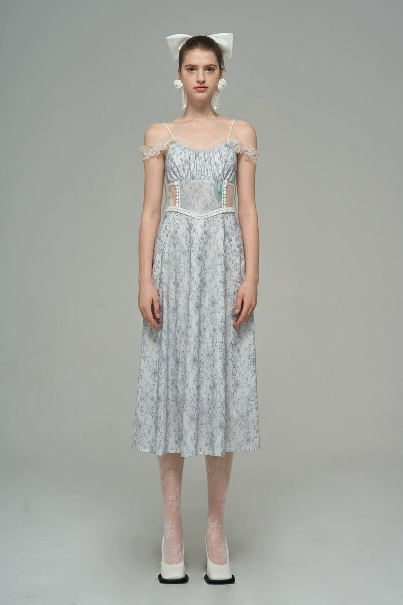 Grey Blue Butterfly Sling Dress