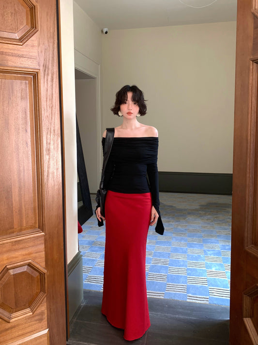 Yunxiu One-Shoulder Off-Neck Crop Top – Sexy Hong Kong Retro Autumn Style