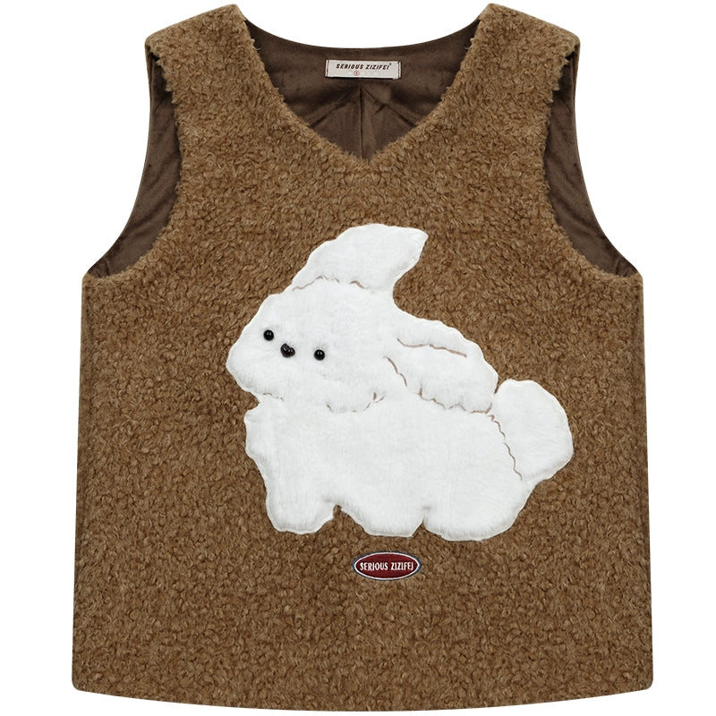 Rabbit Pattern Sweater Vest | Plush Knitted Retro Design for Autumn/Winter