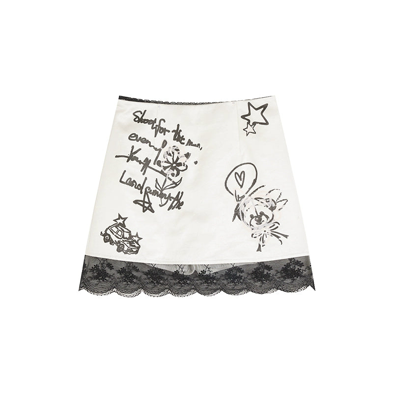 [Graffiti Girl] Satin A-Line Skirt - Slim Summer Draped Design