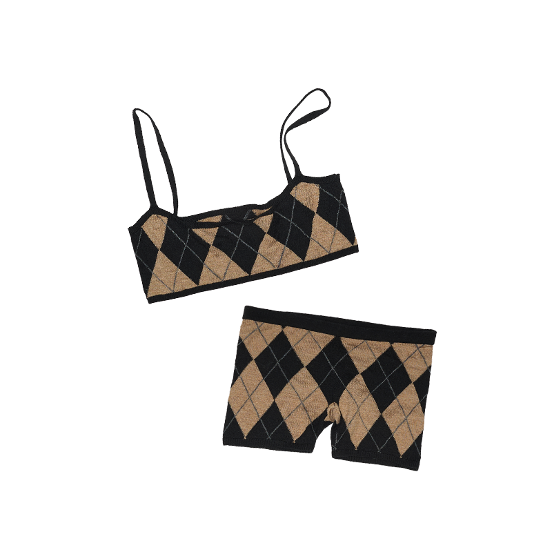 Rhombic Knit Vest & Shorts Co-ord – Corset-Style Hot Girl Fit