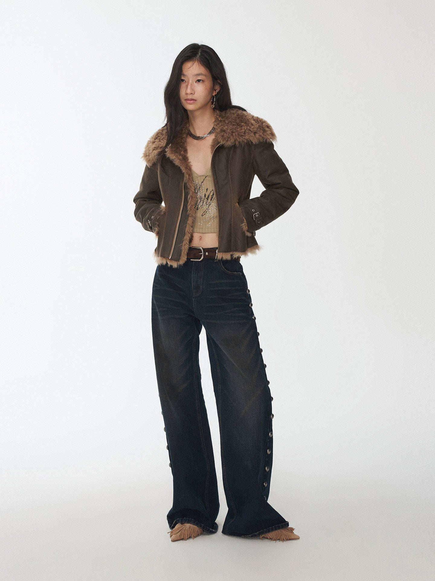 Fur-Lined Vintage Washed Jacket