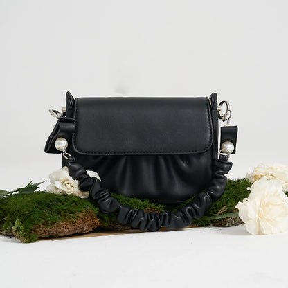 Black Pleated Pearl Square Bag