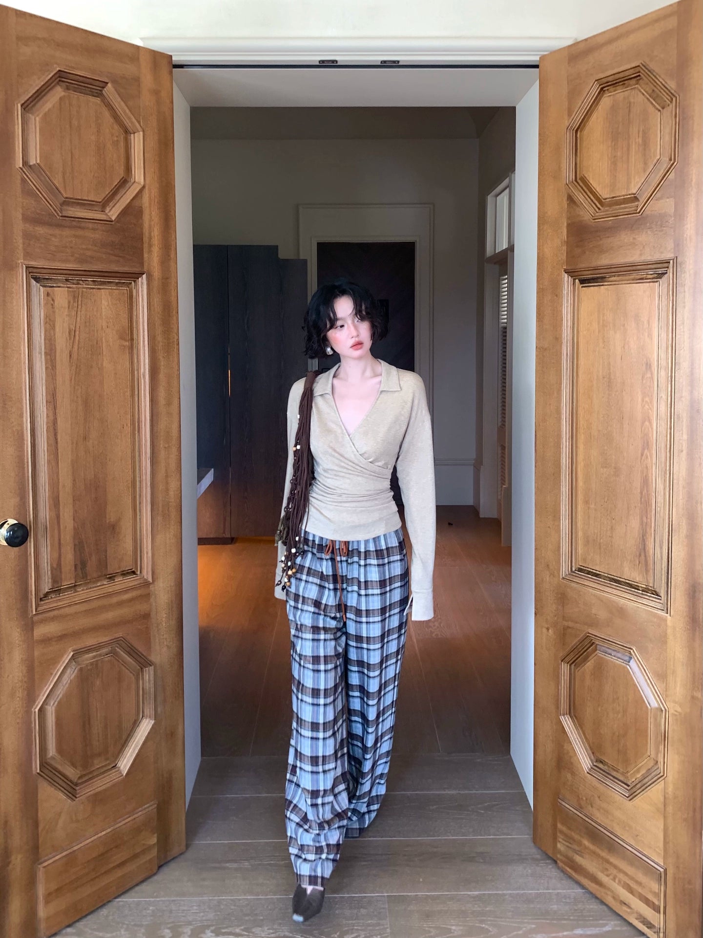 Floating Forest Plaid Drawstring Trousers – Hong Kong Retro Autumn Casual