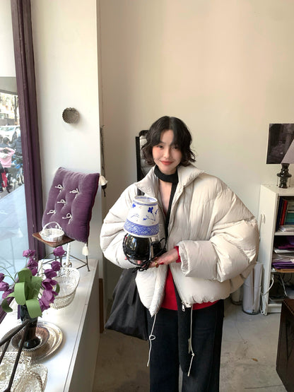Vintage-Inspired Premium White Duck Down Puffer Jacket