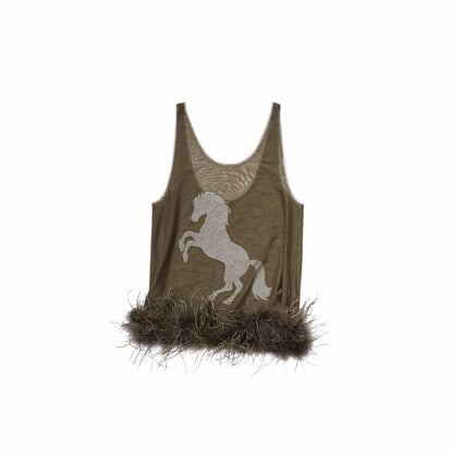 Ostrich Feather Mesh Tank Top