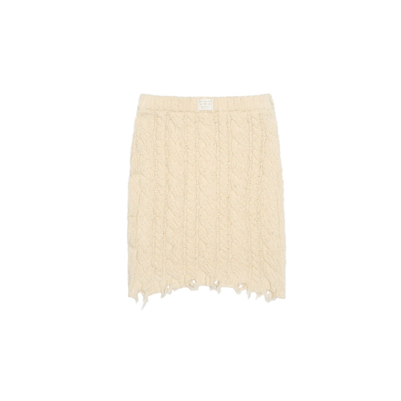 Velvet Cable Knit Set – Cardigan & Skirt with Slouchy Cutout