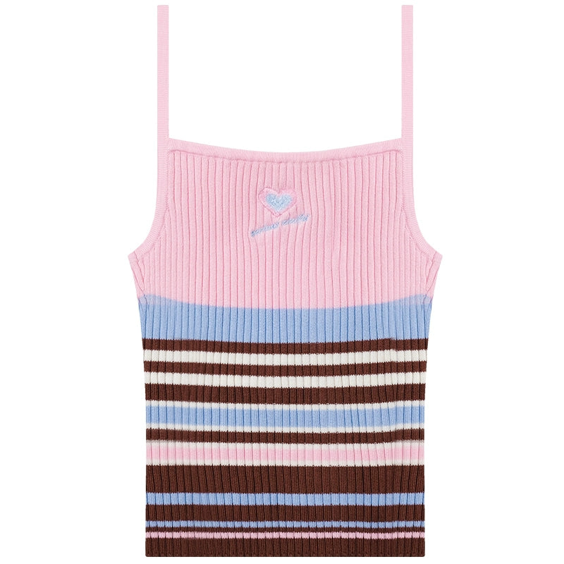 Love Rabbit Embroidered Tank Top | Striped Slim Fit Retro Design for Summer