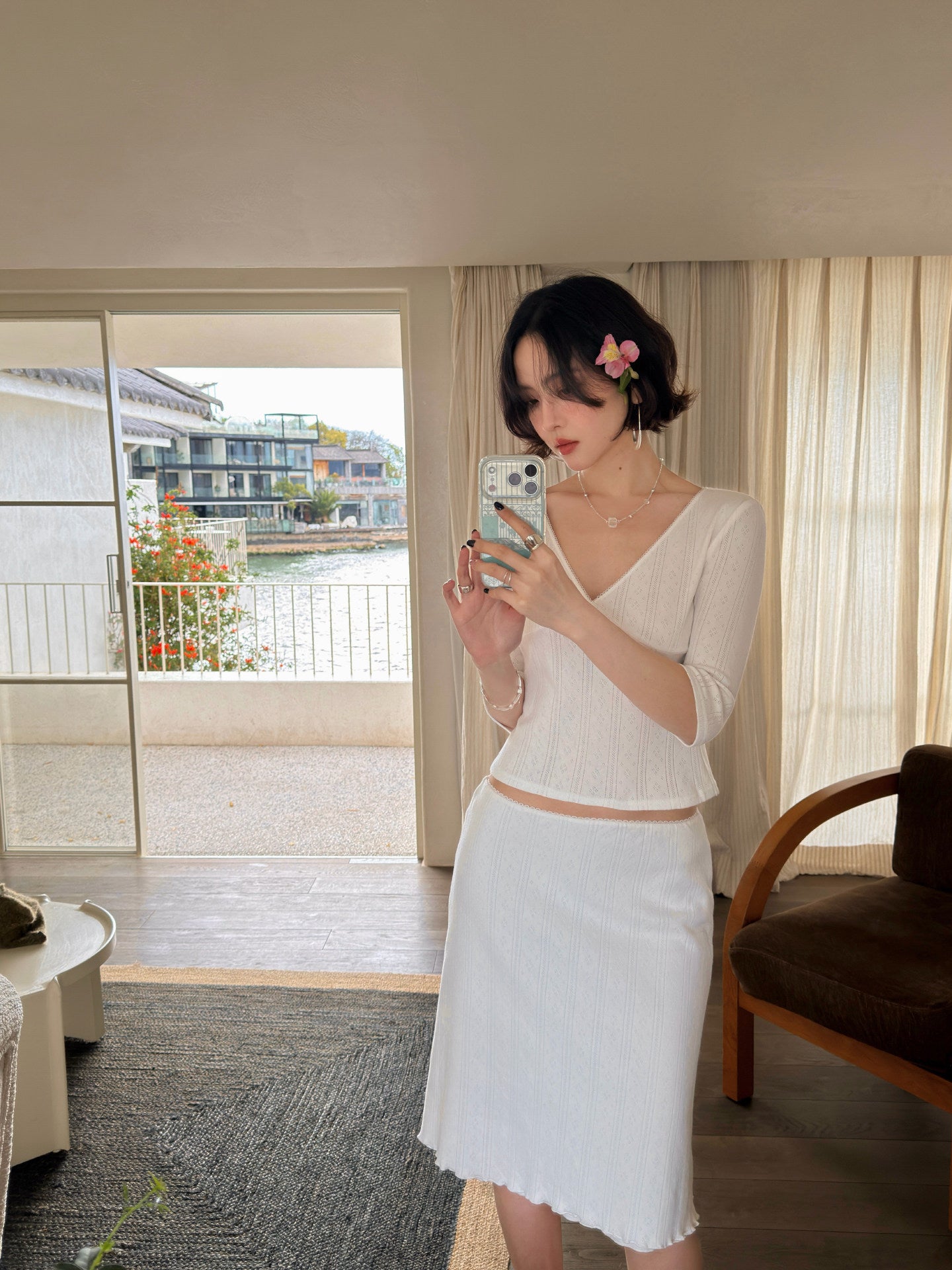 Xiao Chun Hui Cotton Lace-Trim Skirt