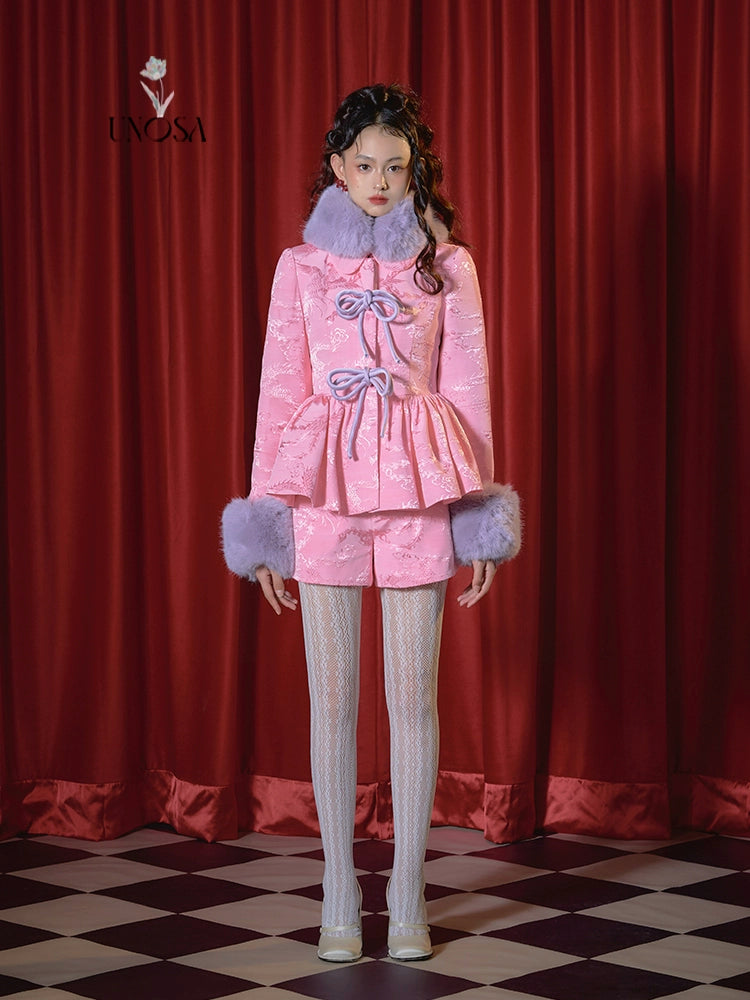 Chinese Retro Pink Dragon Pattern Jacquard Cotton Set
