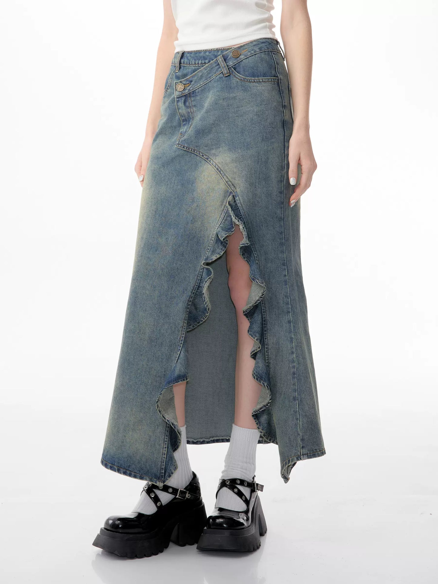 Retro Denim Split Skirt | High Waist Slim Fit for Summer