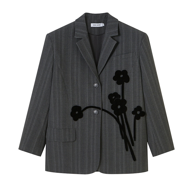 Embroidered Elegance - Grey Suit Coat