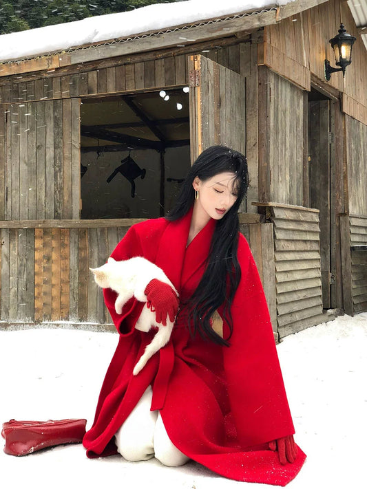 Reversible Cashmere Coat – Red New Year’s Engagement Wool Jacket