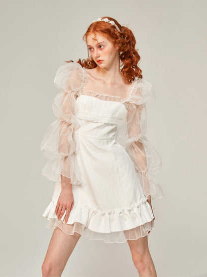 Wish Well Lolita - Fluffy White Bubble Sleeve Dress