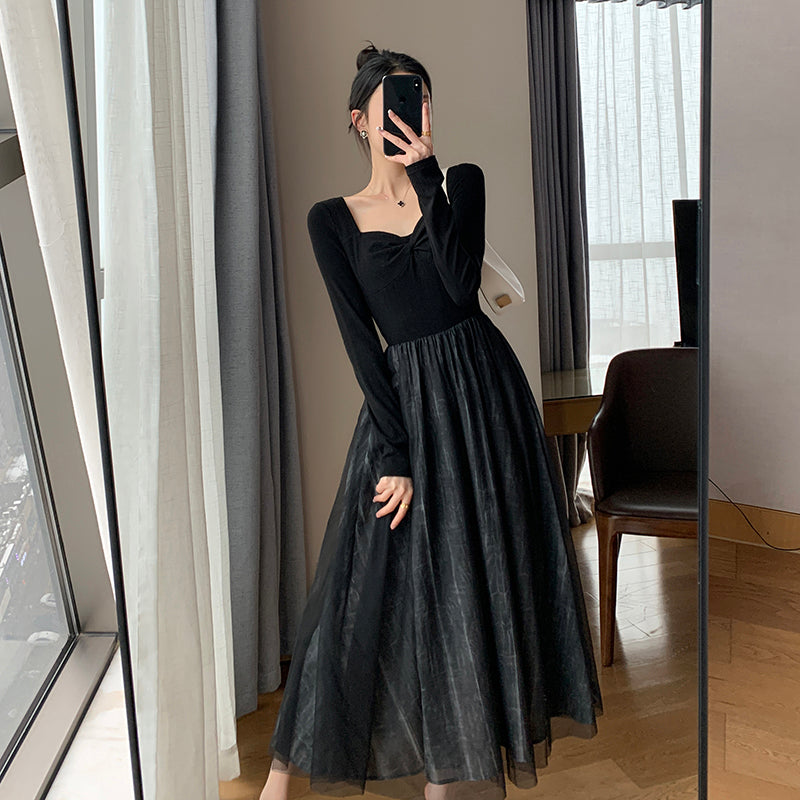 French Spliced Long Dress