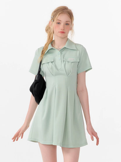 Retro American College Style Green Polo Dress | Slim Fit Summer Essential