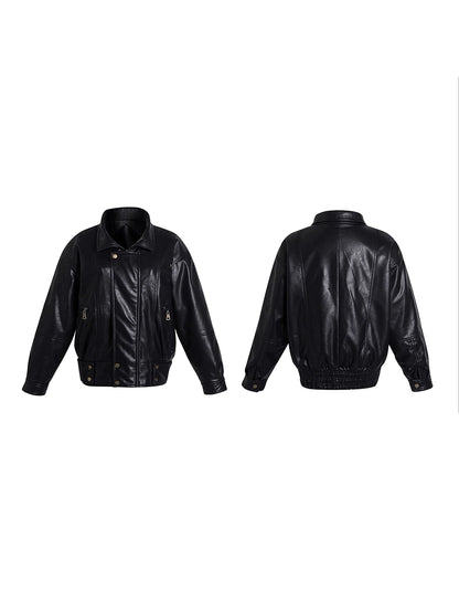 Vintage PU Padded Leather Jacket - Black