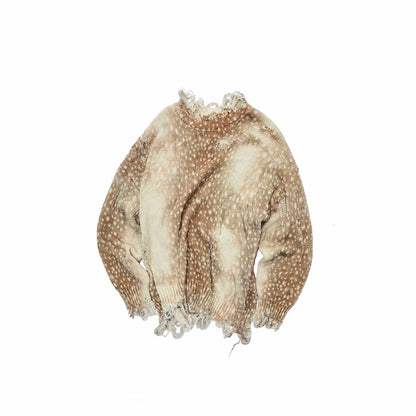 Deer Print Distressed Knit Sweater