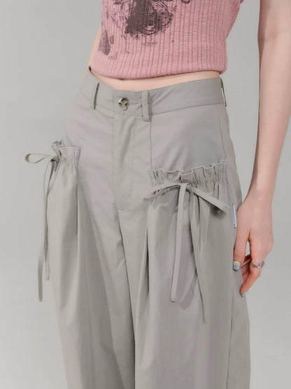 Retro Gray Wide-Leg Pants | High Waist Slim Fit Summer Casual Style